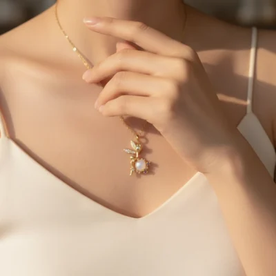 Gold-Plated Pixie Charm Necklace with Opal & Crystal Accents
