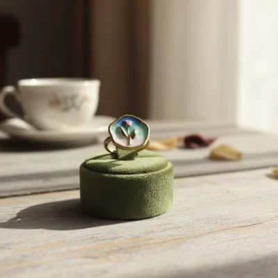 Elegant Enamel Flower Resin Ring – Handcrafted Gold-Plated Botanical Statement Piece