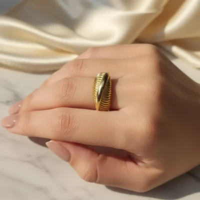 Statement Gold-Plated Ribbed Dome Ring