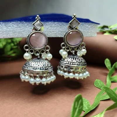 Oxidised Jhumka Earrings with Pearl Drops Traditional Indian Jhumki Jewellery