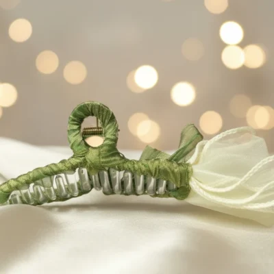 Elevate Your Look with the Elegant Green Fabric Hair Claw Clip