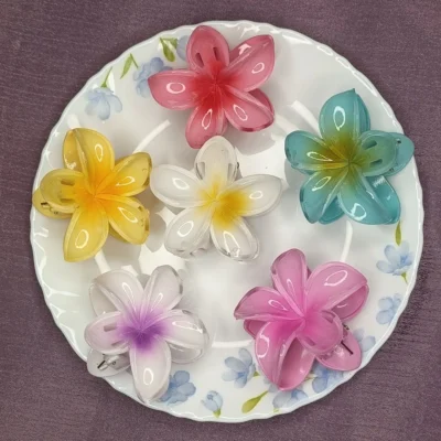 Set of 6 Vibrant Plumeria Flower Hair Clips for Women & Girls Colorful Hawaiian Frangipani Jaw Claw Accessory Combo