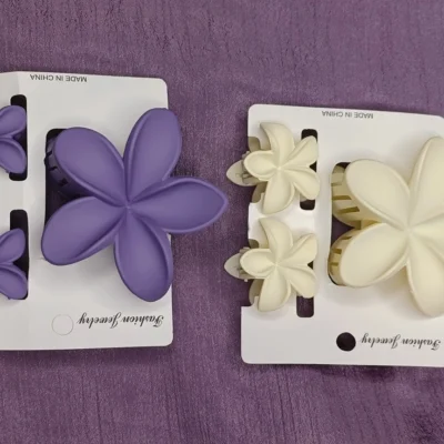 2 Pcs Set: Large Claw Clip & Small Flower Hair Claw Clips Floral Jaw Clips for Women Thick Hair Stylish Matte Finish