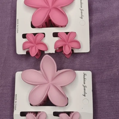 Tropical Pink Plumeria Flower Hair Claw Clips (4-Pack, 2 Combos)