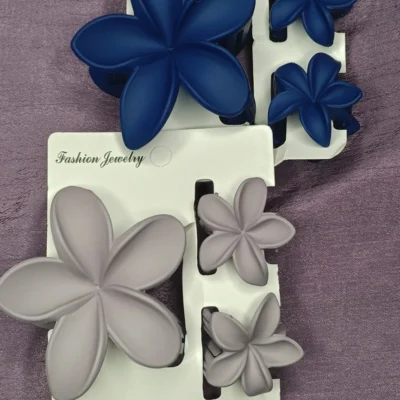 Set of 2 Large & Small Flower Hair Claw Clips Combo Matte Finish Plumeria Design Strong Hold Non-Slip Hair Accessories for Women & Girls