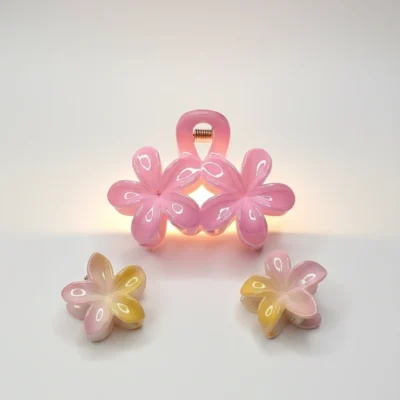 Chic Pink & Yellow Flower Hair Clips Elegant Claw Clip Set