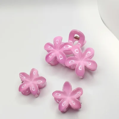Set of 3 Pink Flower Hair Clips/Claws for Women & Girls Shiny Plastic Mini Jaw Clips Stylish Accessory for Everyday & Party Wear