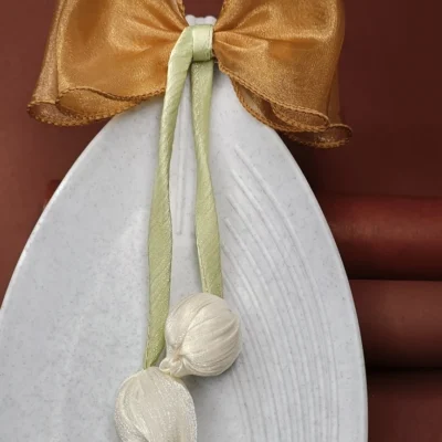 Elegant Gold Organza Bow Hair Clip with Ivory Pearl Accents Bridal & Party Wear Accessory