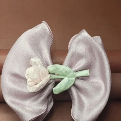 Elegant Lavender Silk Bow Hair Clip with Flower Accent Handmade Satin Hair Accessory for Girls & Women