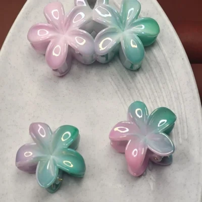 Elegant Pastel Flower Hair Claw Clips (Set of 3) Iridescent Dual-Tone Mini Hair Claws for Women & Girls