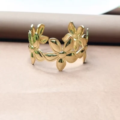 Gold-Plated Floral Cuff Bracelet for Women Elegant Designer Flower Bangle