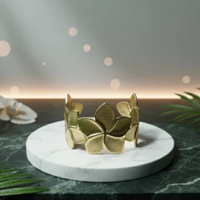 Handcrafted Gold-Plated Floral Cuff Bracelet Designer Statement Piece for Women
