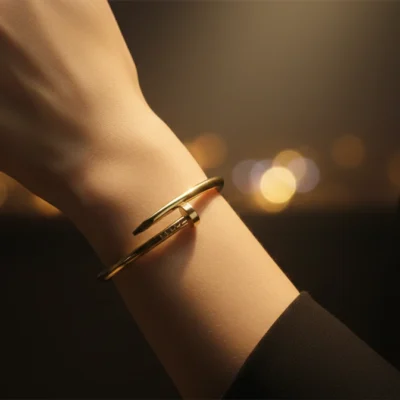 Chic Nail Bangle Bracelet for Women Unique Gold Plated/Stainless Steel Jewelry