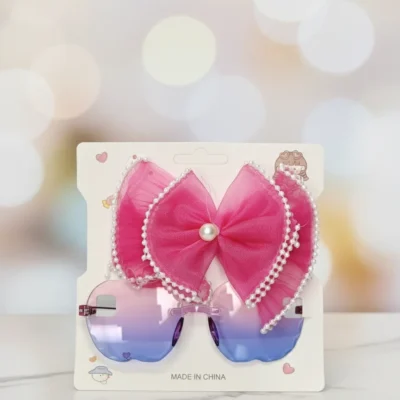 Kids’ Pink Big Bow Hair Clip & Blue/Purple Gradient Sunglasses Set Adorable Girls’ Fashion Accessories