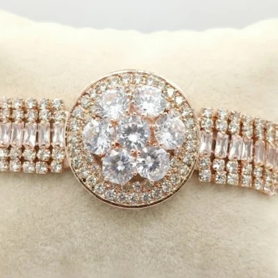 Premium Rose Gold Plated American Diamond (AD) Bracelet for Women Luxury Floral Cubic Zirconia Statement Jewelry for Weddings, Parties & Gifts