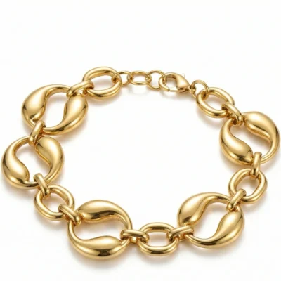 Anti-Tarnish Chunky Gold Link Bracelet for Women – Waterproof Bold Statement Chain with Organic Twisted Links & Adjustable Extender – Durable Everyday Jewelry Gift