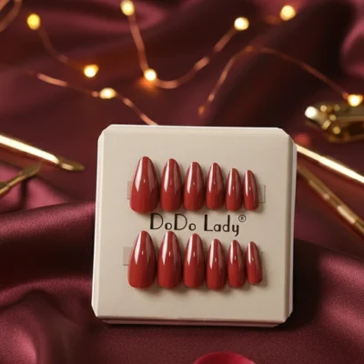 Snehshop™ Professional Press-on Nails Kit – 12 Pcs Glossy Cherry Red ( rich dark red tone )