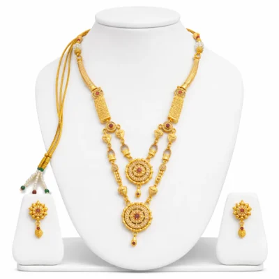 Snehshop™ Double layer necklace Set with Earrings, Traditional Bridal Jewellery Set for Women, Designer Gold Plated Necklace for Wedding & Party Wear