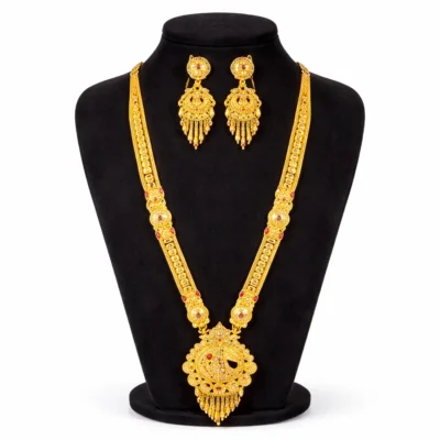 Snehshop™ 1.5gm Gold Polish Rani Haar Necklace Set with Earrings, Traditional Bridal Long Necklace Set for Women, Wedding & Party Jewellery