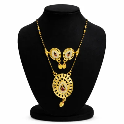 Snehshop™ 1.5gm Gold Polish Mangalsutra Set with Earrings, Traditional Black Beads Necklace Set for Women, Bridal & Daily Wear Jewellery