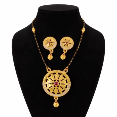 Snehshop™ 1.5gm Gold Polish Mangalsutra Set with Earrings for Women, Traditional Designer Black Bead Chain Necklace Set, Bridal & Daily Wear Jewelry