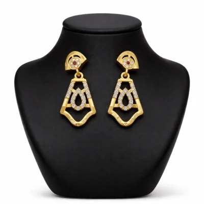 Snehshop™ 1.5gm Gold Polish Designer Earrings for Women, American Diamond Stylish Drop Earrings, Traditional & Party Wear Jewellery