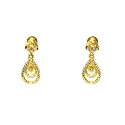 1 GM Gold Plated Teardrop Earrings for Women | Stylish Hanging Earrings with Stone Work | Lightweight Party Wear & Daily Wear Jewellery