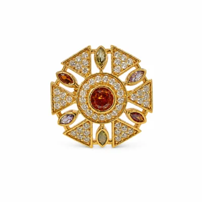 Luxury 1 Gram Gold Plated Designer Floral Ring for Women | American Diamond Adjustable Cocktail Ring | Wedding, Party & Festive Wear Jewelry
