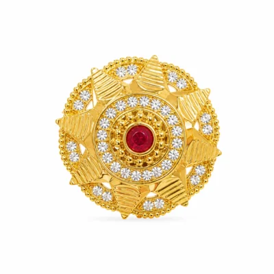 1 Gram Gold Plated Designer Ring for Women & Girls | Traditional Floral Stone Studded Adjustable Finger Ring | Party Wear Fashion Jewellery