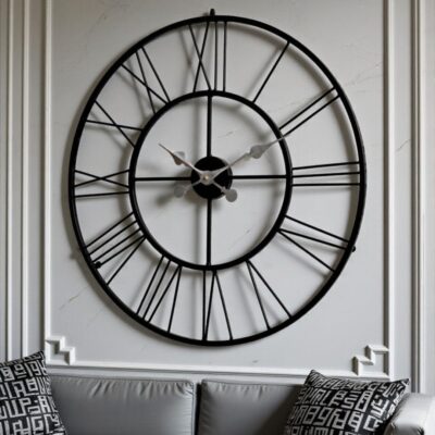 Black Roman Open Frame Metal Wall Clock